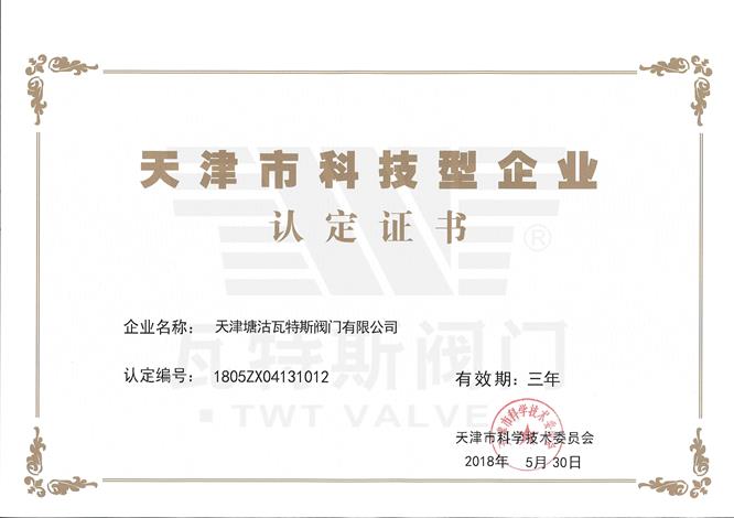 天津市科技型企（qǐ）業認定證書